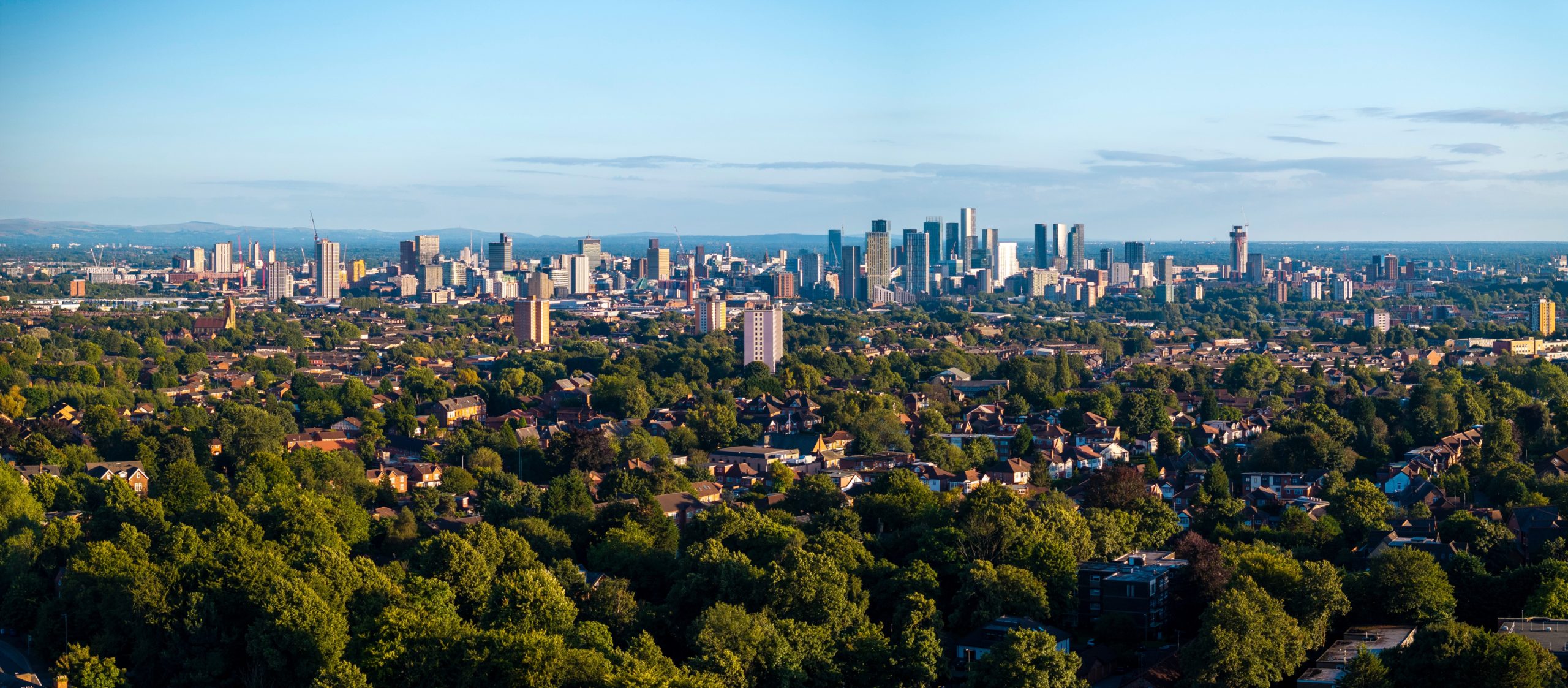 Drone survey photograph of greater manchester skyline