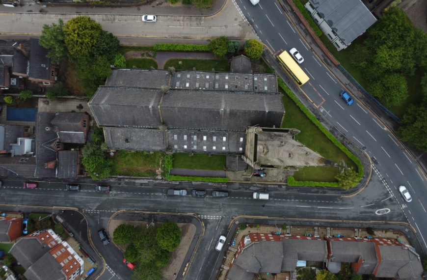 heritage drone survey of St. Mary Church, Manchester