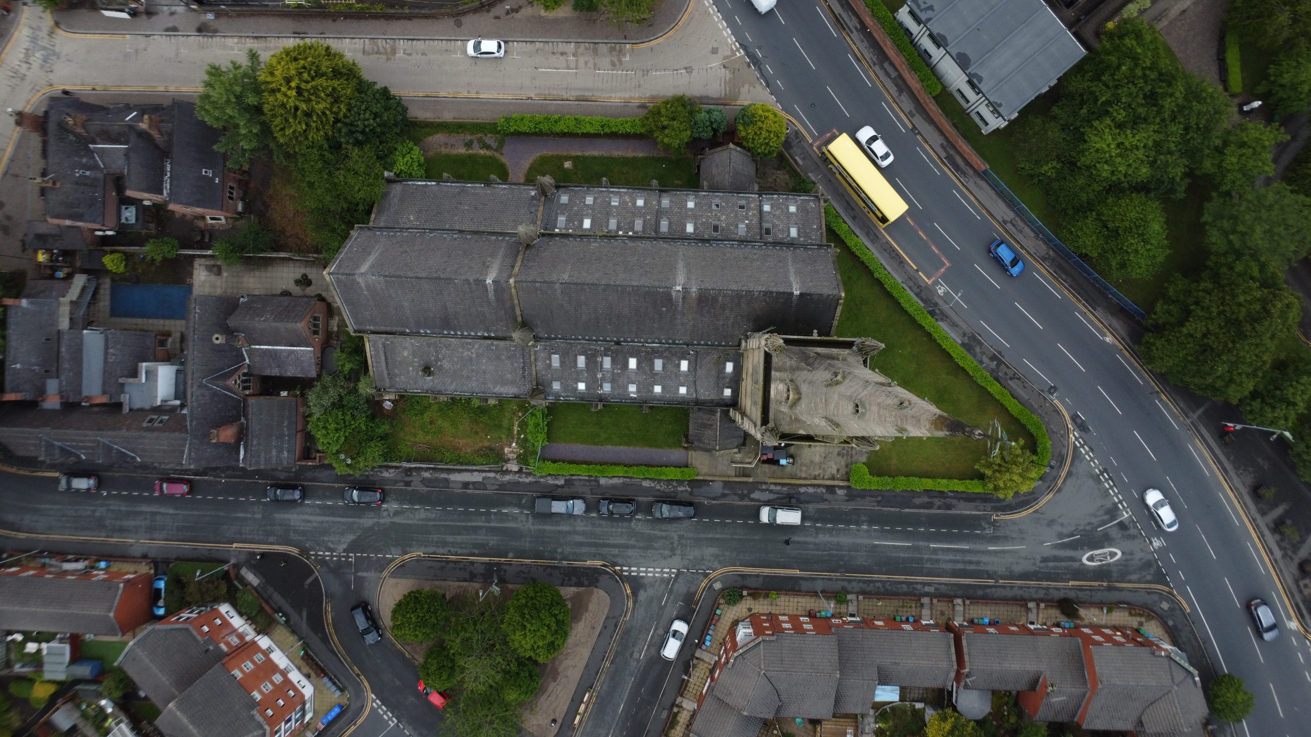 heritage drone survey of St Mary Church Manchester